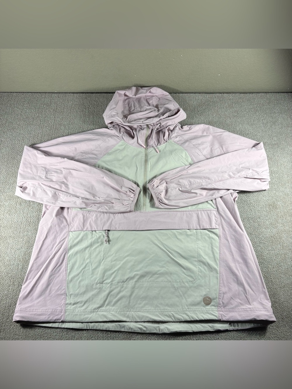 LL Bean Hooded Anorak Jacket Womens 2X plus Pink colorblock 1/2 zip windbreaker